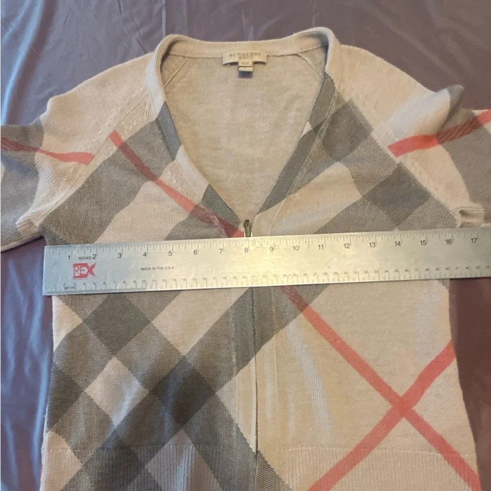 Burberry Brit Tan Merino Wool Novacheck Zip Front Cardigan Size Small - Picture 7 of 12